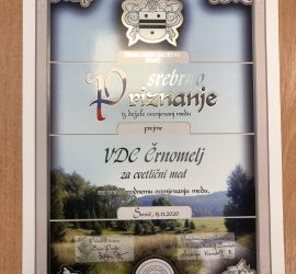 Priznanje srebrno za cvetlični med VDC Črnomelj