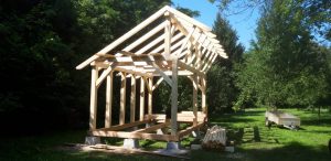 Faze izgradnje čebelnjaka pri Bivalni enoti. 