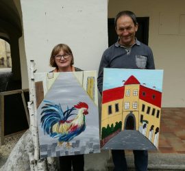 Uporabnika na Ex-tempore 2021 - slika petelina in slika Metliškega gradu